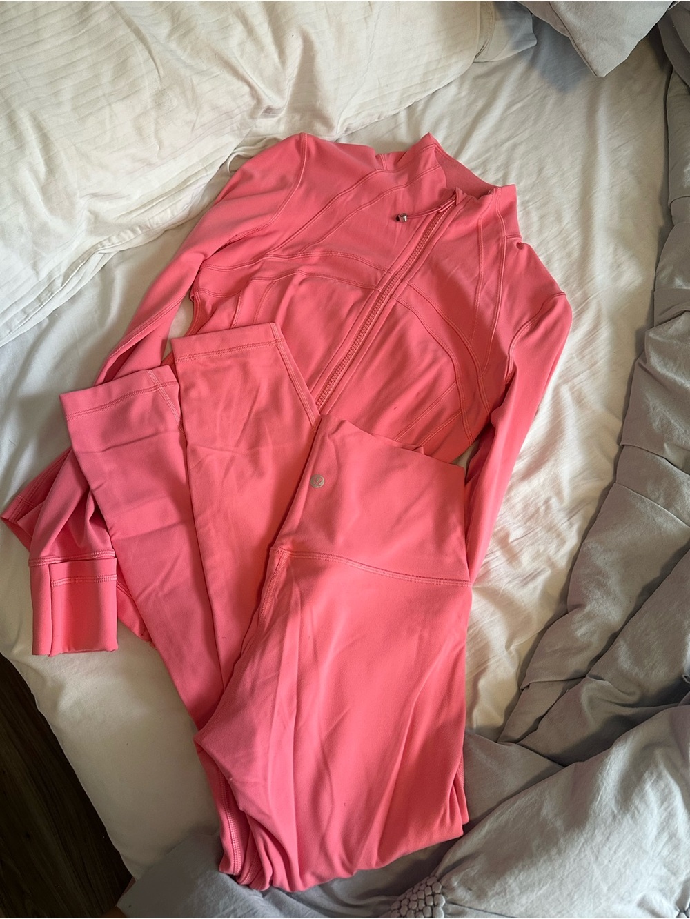 lululemon athletica Coral Pink Zip Jacket & High-Waist Leggings Set